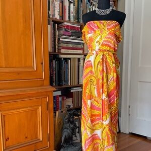 Banana Republic Strapless Dress in Vibrant Pink and Yellow
